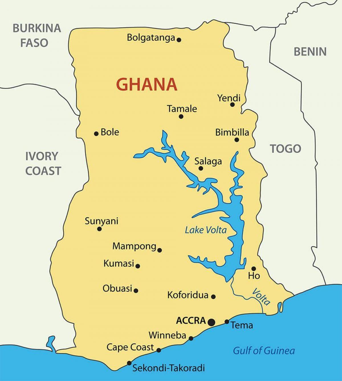 Ghana mapa z miastami
