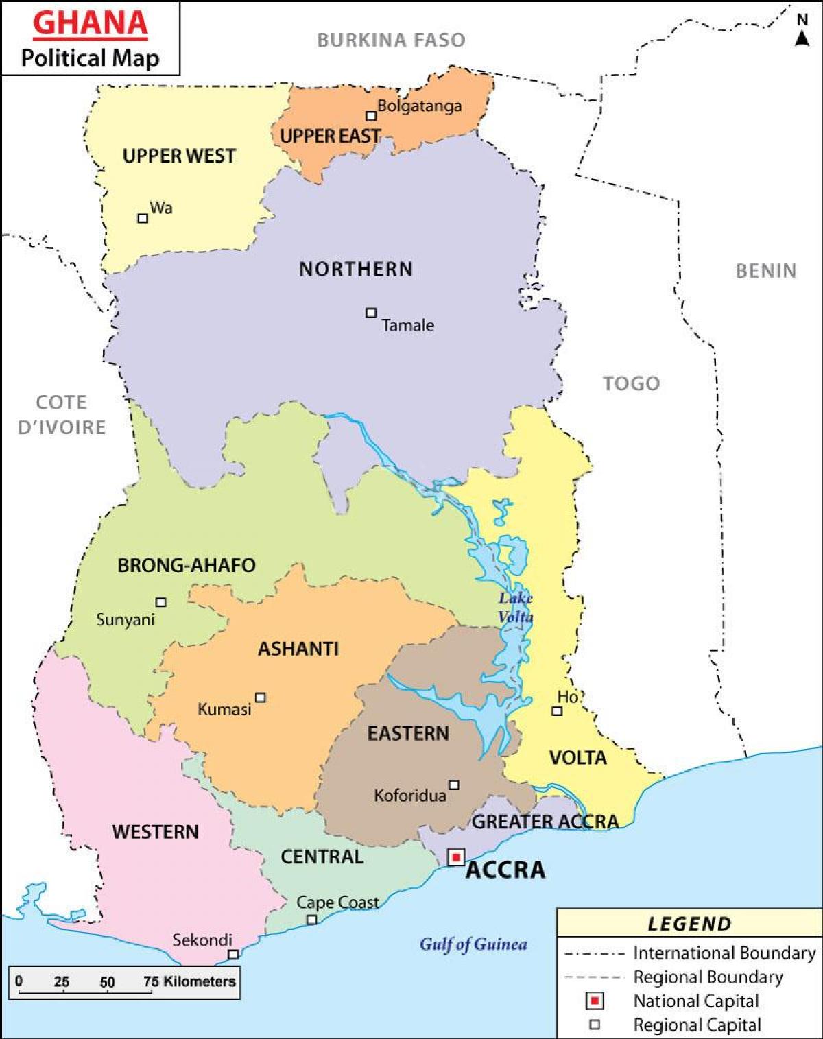 Mapa politycznych Ghana