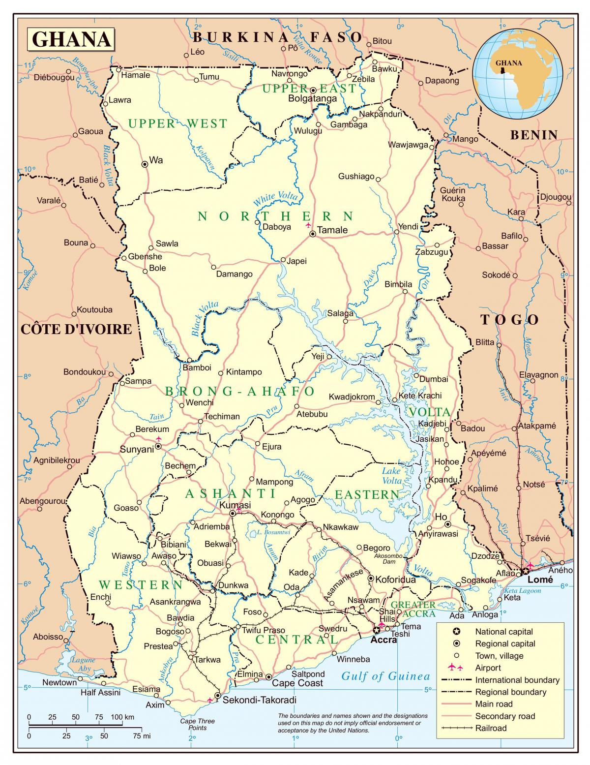 Mapa szczegółowa Ghana