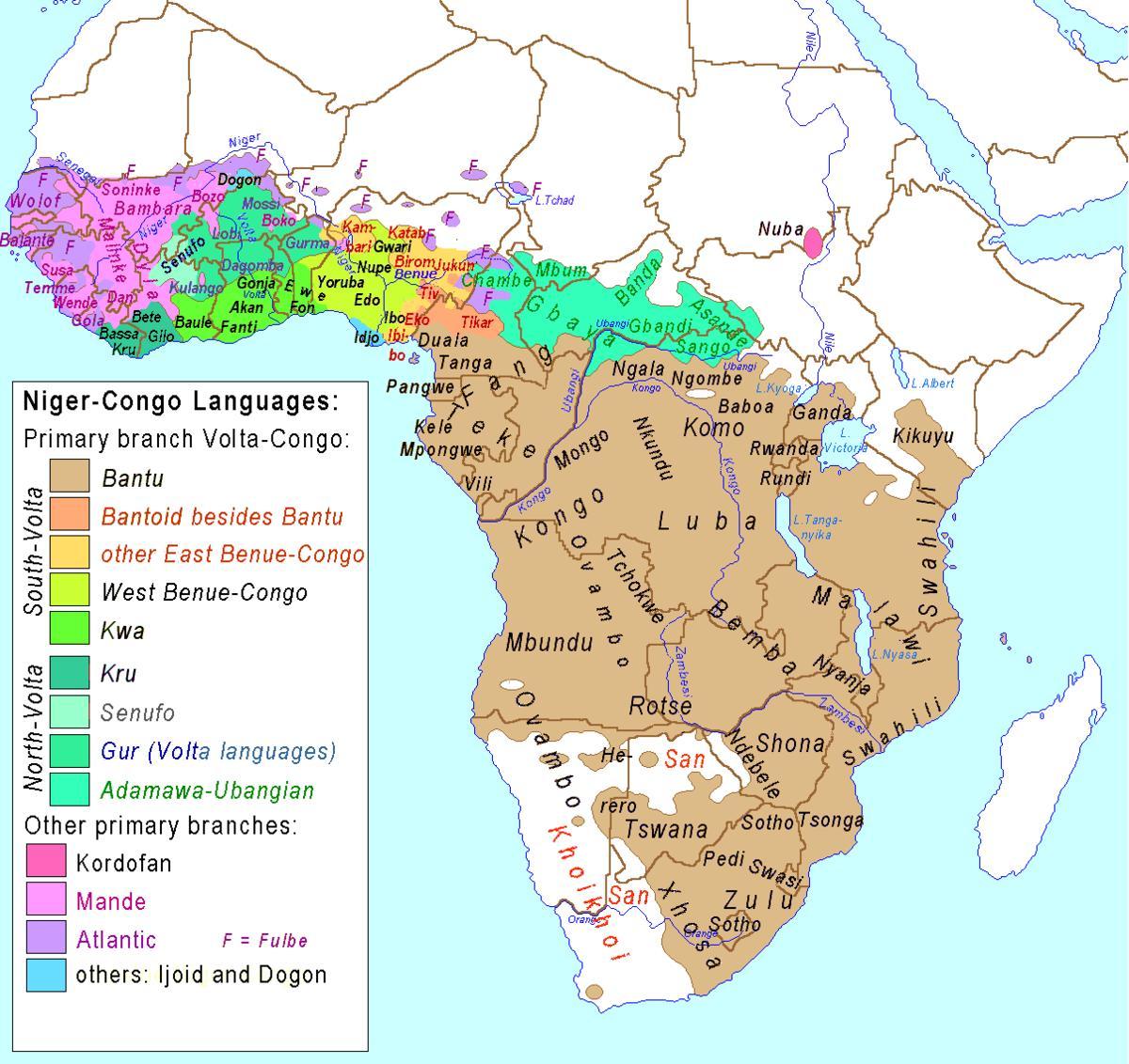 Mapa język Ghana 