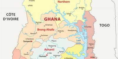 Mapa Ghany pokazując powiatów